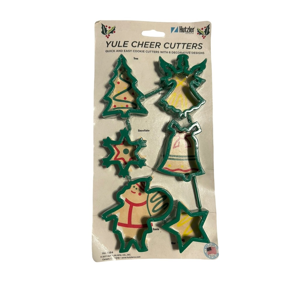 Hutzler Yule Cheer Cutters 6pc Green Plastic Christmas Cookie Cutter Set 1994